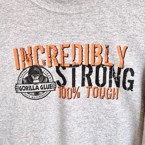 Vintage 90s Gorilla Glue Incredibly Strong 100% Tough Gray Sweatshirt Adult XL - Picture 5 of 9